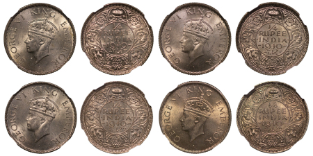 India, British Colonial. George VI AR ¼ Rupee (Lot x4 graded).