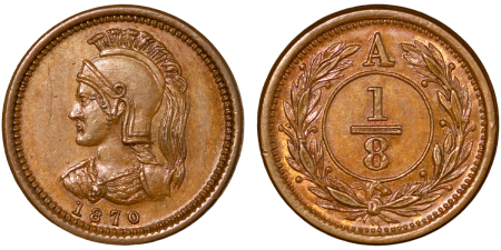 Canada, Anticosta Islands. Quebec CU ⅛ Penny token. 1870A.