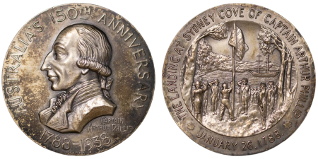 Australia, Sydney. Captain Arthur Philip AG 150th Anniversary of the Landing at Sydney Cove, boxed medallion. 1938.