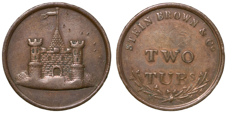Ireland, Limerick. Stein Brown & Co. CU Two Tubs Whiskey Grain token. 1776-1804.