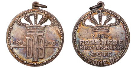 Denmark. Danish United Breweries (DFB) AR Jubilee Medal. 1895-1905.