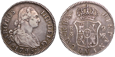 Spain. Charles IIII AR 2 Reales. Madrid. 1795M MF.