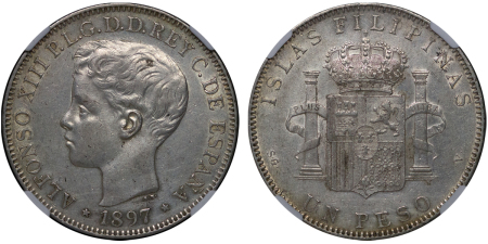 Philippines, Spanish Administration. Alfonso XIII AR Peso. 1897.