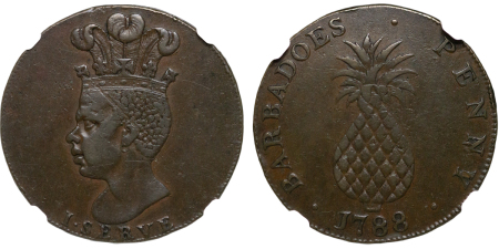 Barbados.Pineapple CU Penny, narrow date. 1788.
