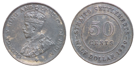 Straits Settlements. George V AR 50 Cents. 1920.