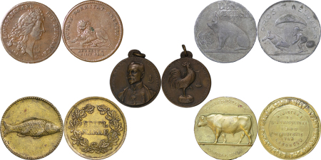 Europe. Lot of 5x base metal Medallions depicting Animals. 1715-1955. 