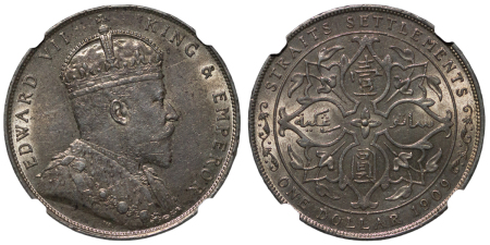 Straits Settlements. Edward VII AR Dollar. 1909.