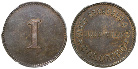 Ceylon. Carey & Strachan & Co. CU 1 Penny Plantation Token. 1873.