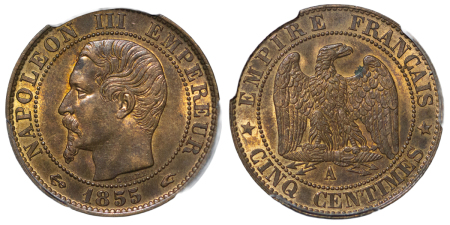 France. Napoleon III CU 5 Centimes. 1855A. 