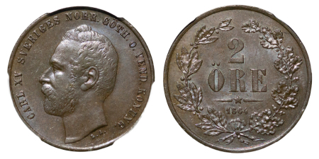 Sweden. Carl XV CU 2 Öre. 1864.
