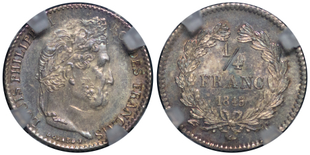 France. Louis Philippe I AR ¼ Franc. 1845B. 