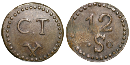 France. Calais Mining Token CU 12 Sols. 1820. 