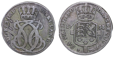 Denmark. Christian VI AR 24 Skilling, Monogram type. 1733CW.