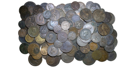 Great Britain. Mixed lot of 166x Copper & Bronze coins and tokens. 1615-1920.