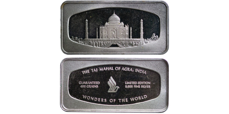 Singapore. Taj Mahal AR 20g Ingot, issued by Singapore Airlines. 1989-1998.