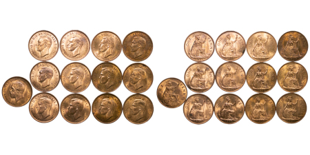Great Britain. George V & George VI CU Penny lot of 13. 1936-1938.