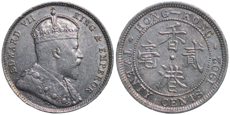 Hong Kong, British Colonial. Edward VII AR 20 Cents. 1902. 