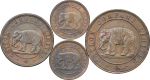 Ceylon, Sebastian Mills CU Token set of 4 coins. Coffee Mill. 1866-70.