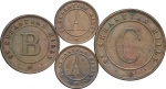 Ceylon, Sebastian Mills CU Token set of 4 coins. Coffee Mill. 1866-70.
