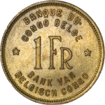 Africa, Belgium Congo Brass 1 Franc. 1944.