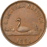 Great Britain, Norwich. G.Bagshaw CU Farthing token. 1851. 