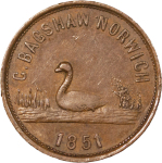 Great Britain, Norwich. G.Bagshaw CU Farthing token. 1851. 