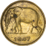 Belgium Congo. Brass colonial Belgian 5 Francs. 1947.