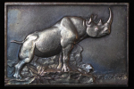 France. Mauruce Thenot Æ Silvered Plaque "Rhinocerous". 1936.