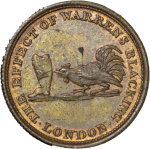 Great Britain, London. Warrens Blacking Brass Unofficial Farthing Token. ND (early 1800's).