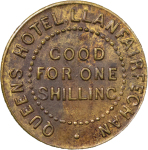 Great Britain. North Wales, BR Queens Hotel Llanfairfechan Shilling Token. Circa 1880-1895.