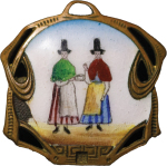 Great Britain. Welsh ladies in National Dress enamelled badge. 19th Century.