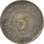 Mauritius. George V CU 5 Cents. 1924.