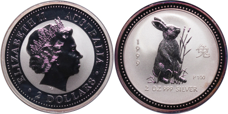 Australia. Year of the Rabbit AG 2 Dollars. 1999. 