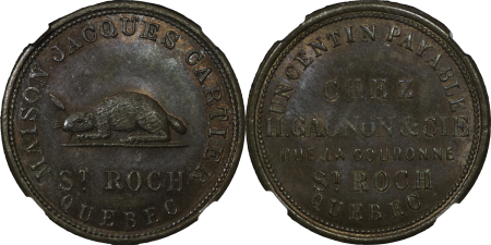 Canada, Quebec. Maison Jacques Cartier CU 1 Centin Token. 1865. 