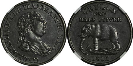 Ceylon, British Colonial. George III CU ½ Stiver. 1815. 