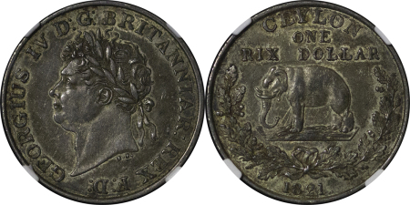 Ceylon, British Colonial. George IV AR Rixdollar. 1821.