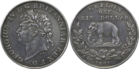 Ceylon, British Colonial. George IV AR Rixdollar. 1821.