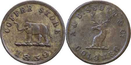 Ceylon, Colombo Slave Island Brass Sixpence token. 1859.