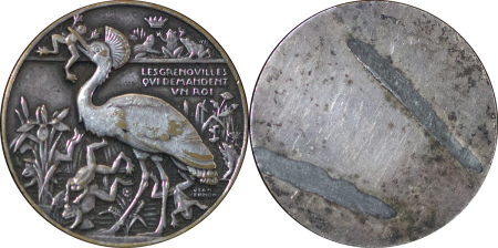 France. Art Deco Æ Medallion, "The Frogs who wanted a King" by J. Vernon. Circa 1930. 