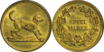 Germany. Fox looking at Bird in Tree Brass Spiel Marke or Counter. C. 1930. 