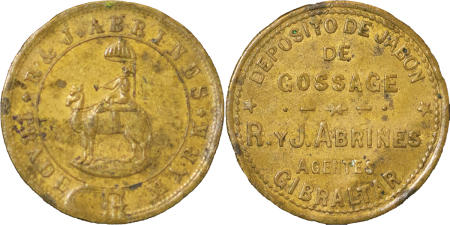 Gibraltar. Soap Merchants Brass token.. 1870-88. 