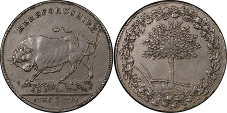 Great Britain, Herefordshire. Hereford Bull CU Penny Token. 1796. 