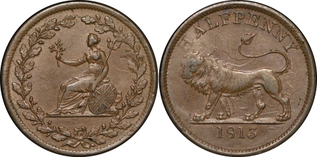 Great Britain. British Copper Company CU Halfpenny Token. 1813. 