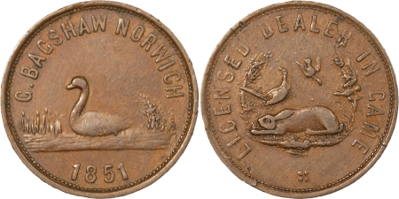 Great Britain, Norwich. G.Bagshaw CU Farthing token. 1851. 