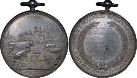 Great Britain, Manchester & Liverpool Agricultural Society AR Award Medallion. 1859. 