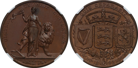 Great Britain & Ireland. Ulster Æ Unionist Convention Medallion. 1892. 