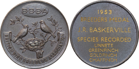 Great Britain, BBBA Zi Medal, for Finches. 1953. 