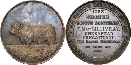 Great Britain. Scottish Shorthorn Cattle Association AR Champion Breeders Medal. 1953. 