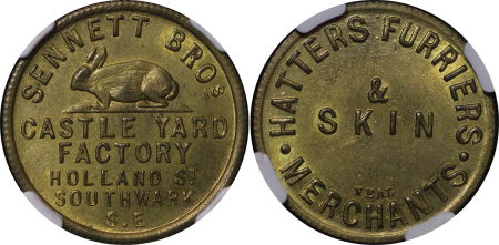 Great Britain, Southwark. Sennett Bros. Brass Advertising Token. 1840-1875. 