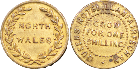 Great Britain. North Wales, BR Queens Hotel Llanfairfechan Shilling Token. 1880-1895. 